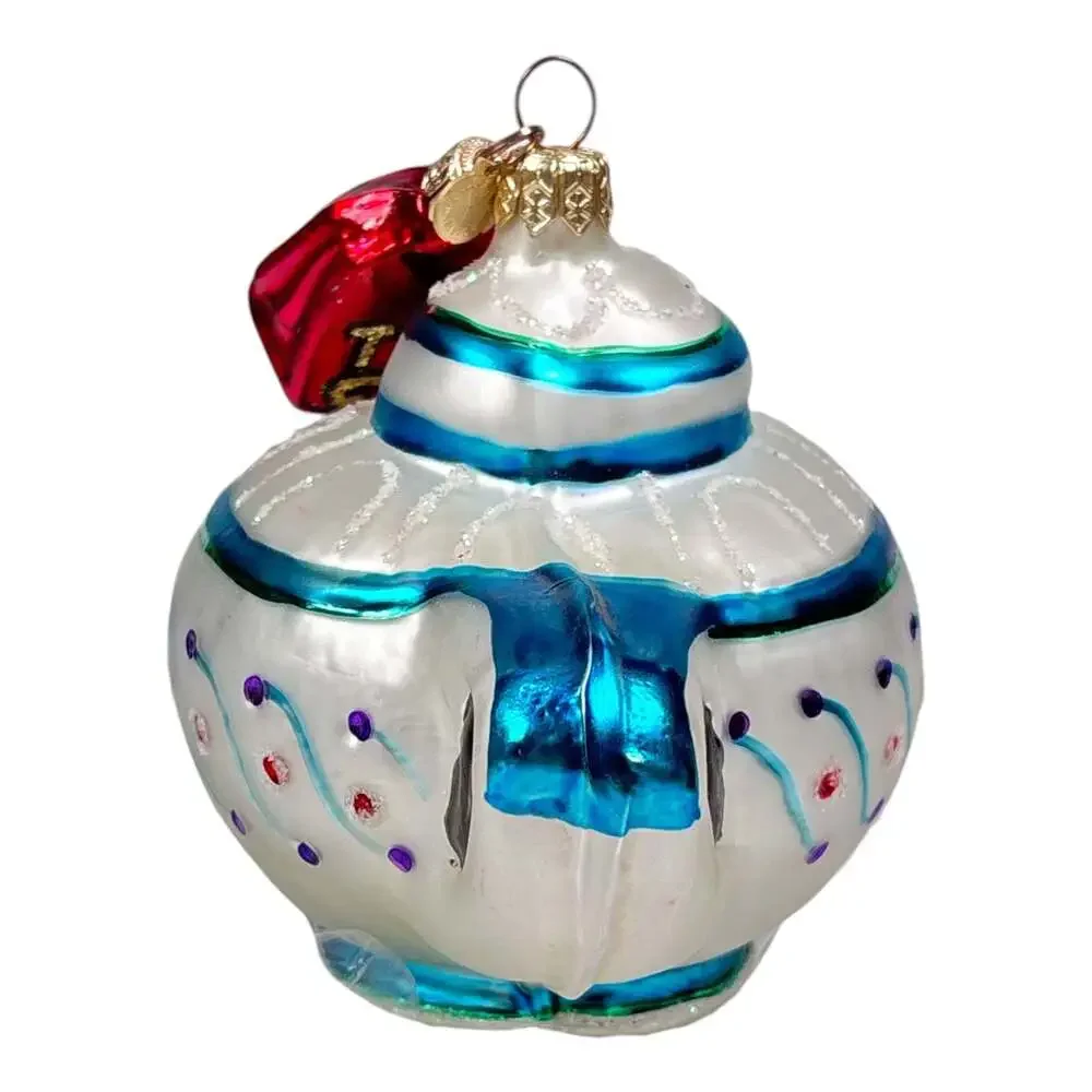 Department Dept 56 Christmas Teapot with Tea Bag Mercury Glass Ornament Poland
